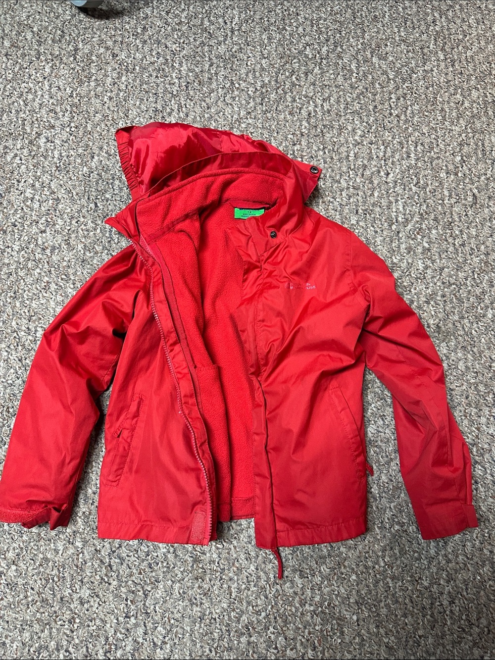 Kids Red Hooded Raincoat with Fleece Lining